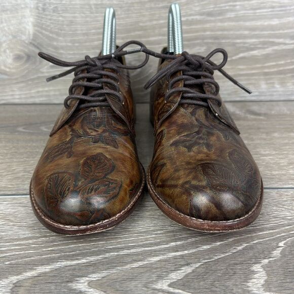Patricia Nash Silvio Women’s Sz 7 Brown Leather Bark Leaves Print Oxford Shoes - Picture 2 of 12